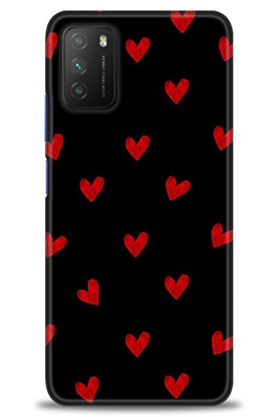 MRCİLETİSİM Xiaomi Poco M3 Kılıf HD Baskılı Kılıf - Kırmızı Kalpler