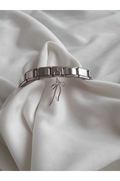 bijoux uniques Steel Ribbon Bow Italian Charm Bracelet