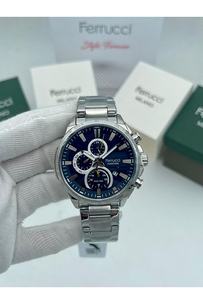 Ferrucci Fc 12459Fm Men's Silver Wrist Watch - Blue Inside, Function + Wrist