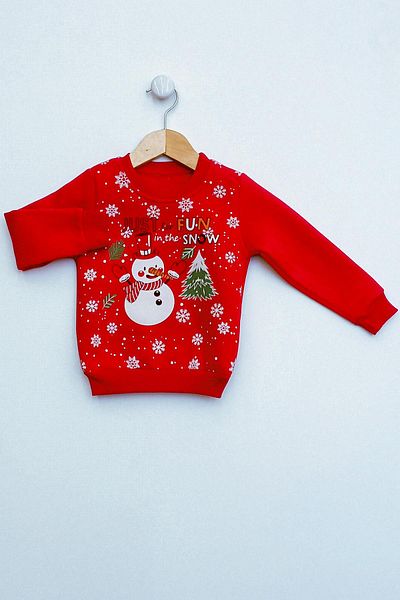 Trend Baby Kids Red Kids Sweat Set - Raster Cotton and Snowman Print