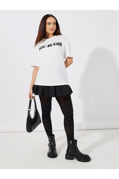 Styli Slogan Detail Round Neck Short Sleeve Oversized T-Shirt