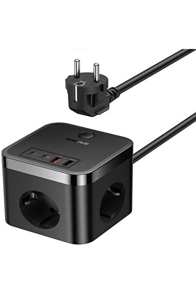 Baseus Power Combo Cube 3AC+2U+2C 30W Şarj Cihazı 1.5 Metre, Siyah