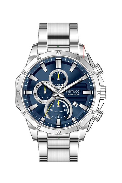 Ferrucci Fc 12459Fm Men's Silver Wrist Watch - Blue Inside, Function + Wrist