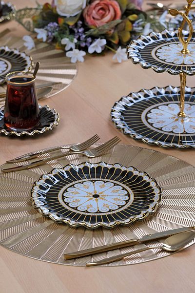 Glore Renoir Gold Gilded Glass Cake Plate Set for 6 People