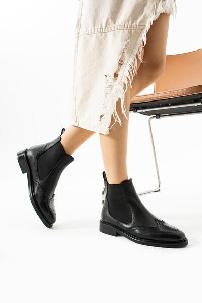 FOLLİNİ Μαύρα γυναικεία μποτάκια από γνήσιο δέρμα