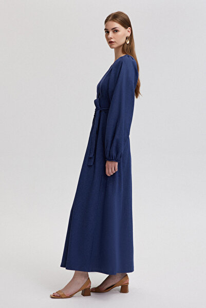 Touché Privé Lněné košilové šaty - design s balónovým rukávem