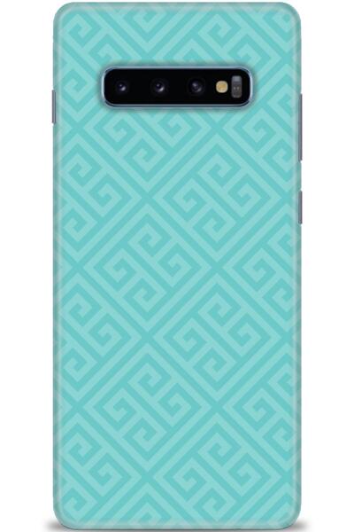 MRCİLETİSİM Samsung Galaxy S10 Plus Kılıf HD Baskılı Kılıf - Mavi Mozaik + Ta...