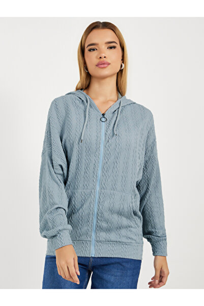 Styli Regular Fit Textured Knit Zip Through Hoodie