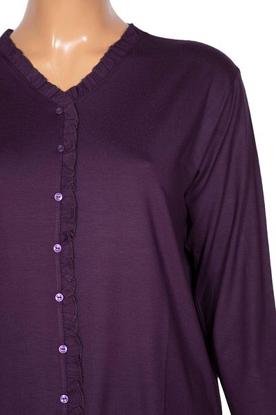 Pıtırcık Cimariva Women's Country Plus Size Frilly V-Neck Plum Blouse