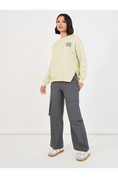 Styli Dropped Shoulder Printed Sweatshirt with Button Detail