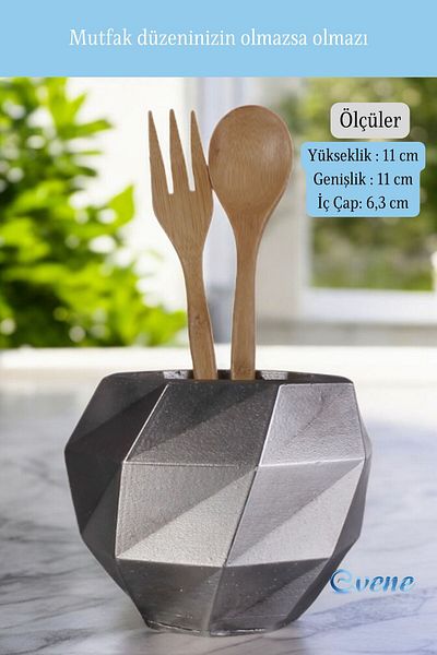 Evene Decorative Silver Tumbled Cylinder Cutlery Holder - Counter Top, Upright Model 20