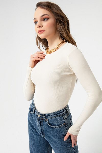 Lafaba Women's Stone Ribbed Long Sleeve Crop Blouse