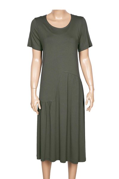 Barem Suna Khaki Dress - Solid Color, Waist Print Gathered