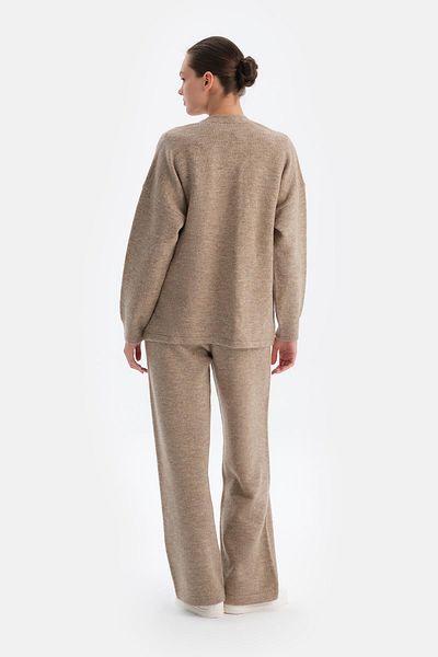 Dagi Beigefarbene Langarm-Strickjacke aus Wolle