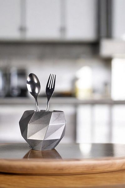 Evene Decorative Silver Tumbled Cylinder Cutlery Holder - Counter Top, Upright Model 20