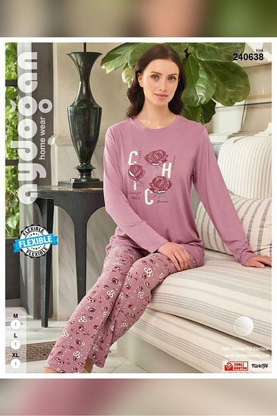Aydoğan EzGi Patterned Flexible Rose Printed Women's Pajama Set - 0638
