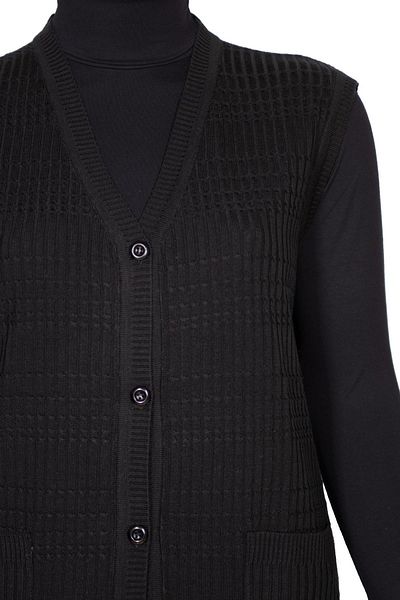 HESNA Women's Nazan Large Size Knitwear Buttoned Black Vest with Pockets