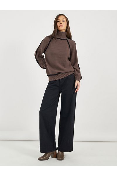 Styli Turtle Neck Knit Top with Balloon Sleeves