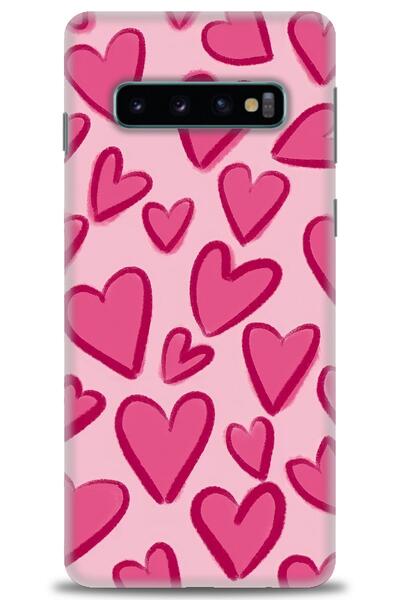 MRCİLETİSİM Samsung Galaxy S10 Kılıf HD Baskılı Kılıf - Pembe Kalp + Tam Ekra...