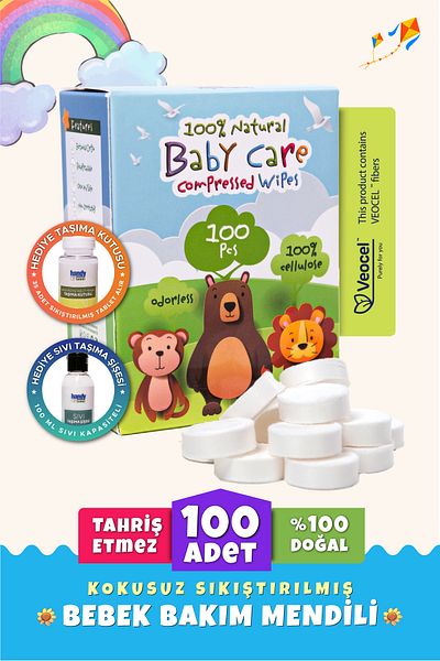 HandyTowel 100 Compressed Tablet Wipes for Baby