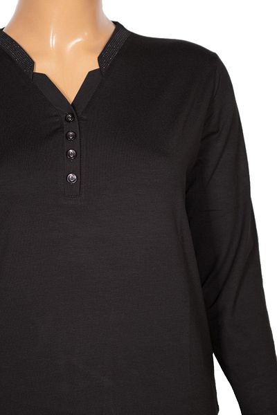 Pıtırcık Cimariva Women's Neval Plus Size V-Neck Jewelled Black Blouse