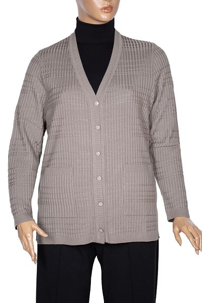 Hermevsim Hesna Nilay Women's Beige Stone Colored Knitwear Jacket - Pockets and Buttons