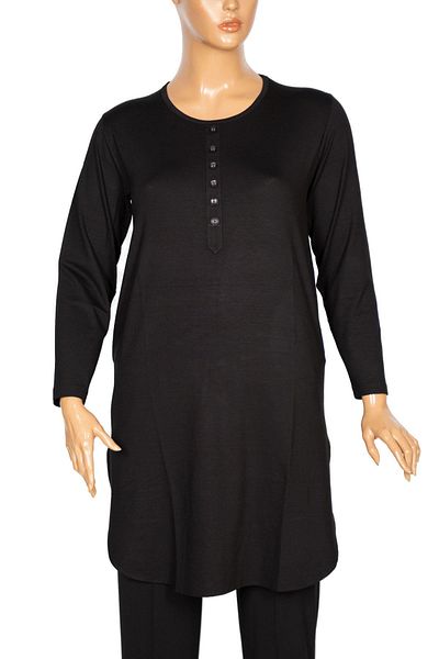 Pıtırcık Cimariva Women's Fresh Basic Black Tunic with Placket and Ornamental Buttons