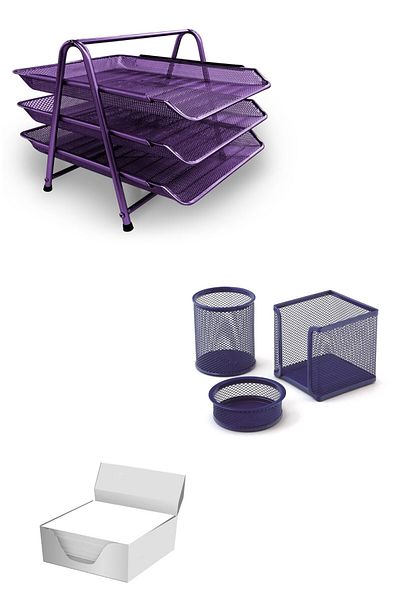 Mas Metal Table Set - Purple Set of 3 (Briefcase, Perforated and Cube Note Holder)