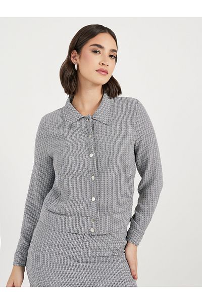 Styli Tweed Collared Jacket with Buttons