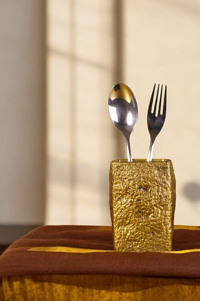 Evene Decorative Upright Spoon Holder - Counter Top and Gold Antique Color Model 7