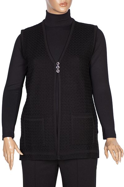 HESNA Alkım Women's Sena Knitwear Black Vest with 3 Button Pockets