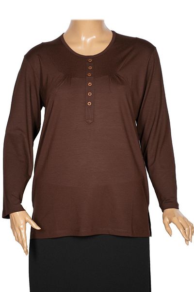 Pıtırcık Cimariva Brown Blouse - Plus Size, Robe with Ornamental Buttons