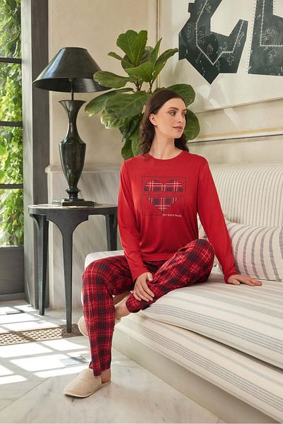 Aydoğan Ezgi Flexible Future Is Love - Red Women's Pajamas Set 0626