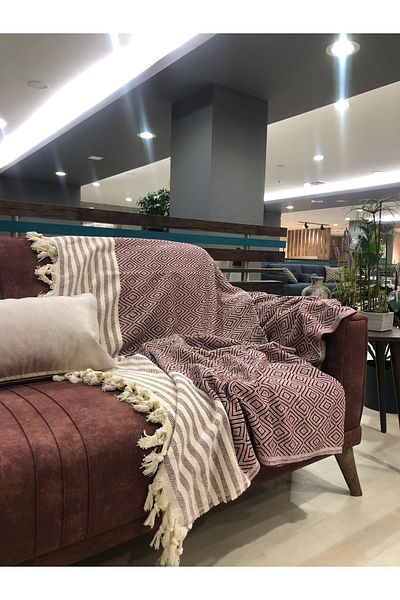 Home Diamond Pattern Burgundy Color 180*220 cm Fringed Sofa Cover, Tv Cover, Pique