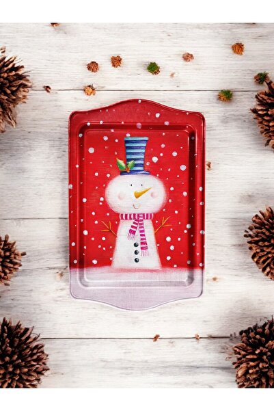 ayyagift صينية معدنية بطابع رأس السنة - صينية رأس السنة مقاس 16 × 25 سم