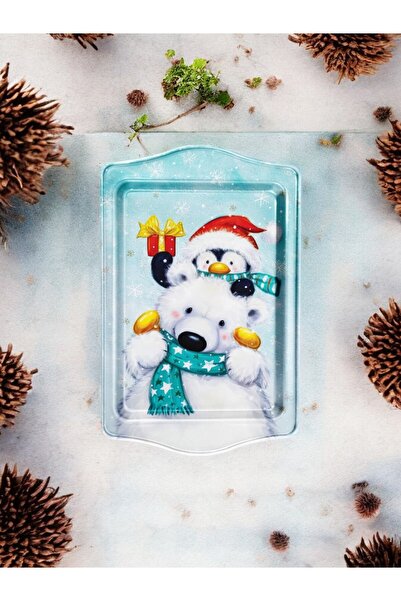 ayyagift صينية معدنية بطابع رأس السنة - صينية رأس السنة مقاس 16 × 25 سم