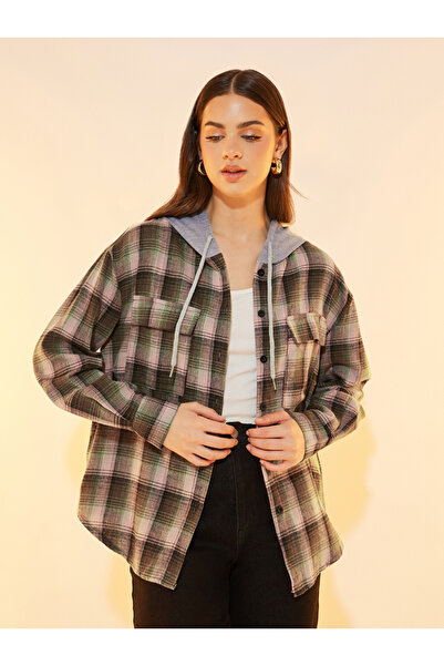 Styli سترة بغطاء رأس وجيب أمامي بنقشة مربعات