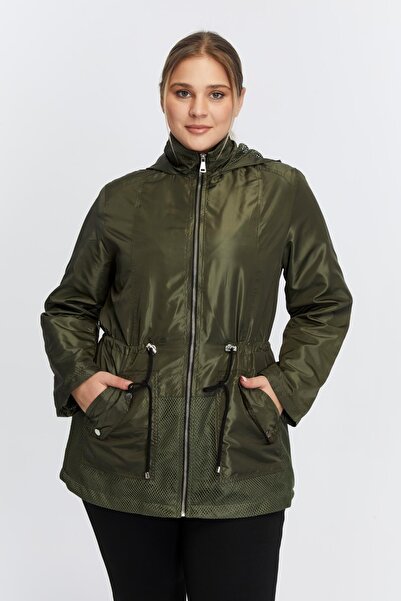RMG Plus Size Mesh Trench Coat Khaki