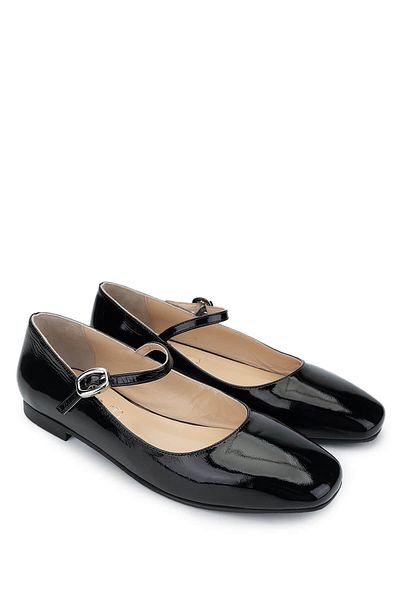 Tamer Tanca Women's Genuine Leather Black Patent Leather Ballet Shoes