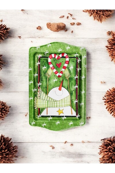 ayyagift صينية معدنية بطابع رأس السنة - صينية رأس السنة مقاس 16 × 25 سم