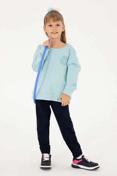 U.S. Polo Assn. Girl's Water Green Crew Neck Basic Sweatshirt 50296391 -Vr083