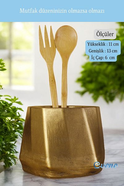 Evene Decorative Cutlery Holder - Countertop and Gold Tumbled Cylinder Model 17