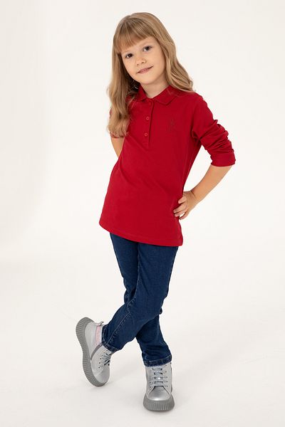 U.S. Polo Assn. Girl's Red Polo Neck Basic Sweatshirt 50296377 -Vr030