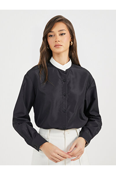 Styli Double Contrast Stand Collar Loose Fit Shirt