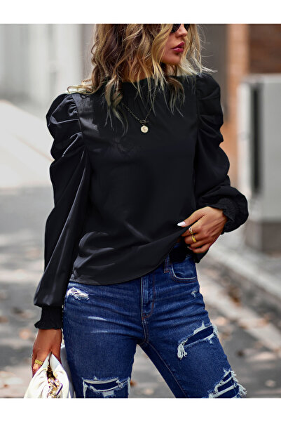 DY By Styli Smocking Puff Sleeves Tie Back Detail Blouse