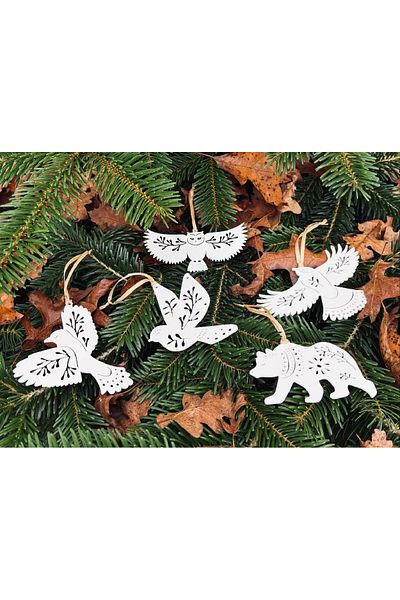 TRENDİN YOLU Christmas Forest Themed 5 White Early Year Tree Ornaments