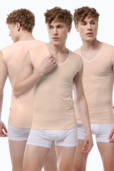 Malabadi Ανδρικό χρώμα δέρματος 3 Πακέτο V-Neck No Trace Modal Αμάνικο εσώρουχο 064