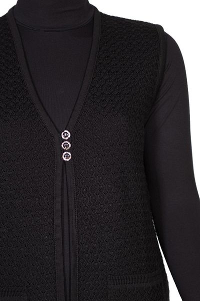HESNA Alkım Women's Sena Knitwear Black Vest with 3 Button Pockets