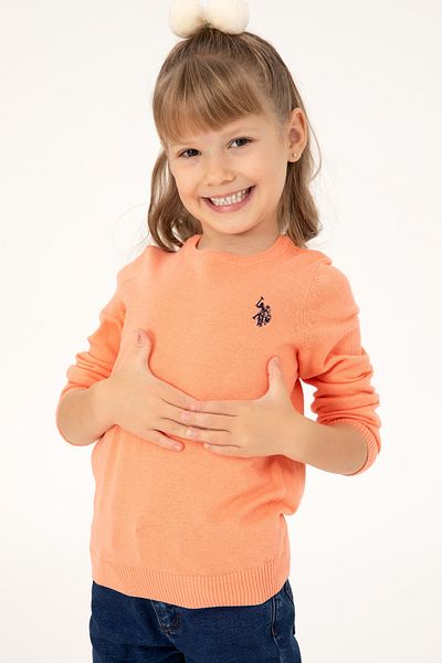 U.S. Polo Assn. Pulover de bază pentru fete Salmon Melange Crewneck 50293586 -vr254