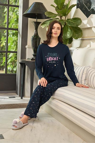 Aydoğan Hira Lyocell Women's Pajama Set - Navy Blue, Shine Bright 0617